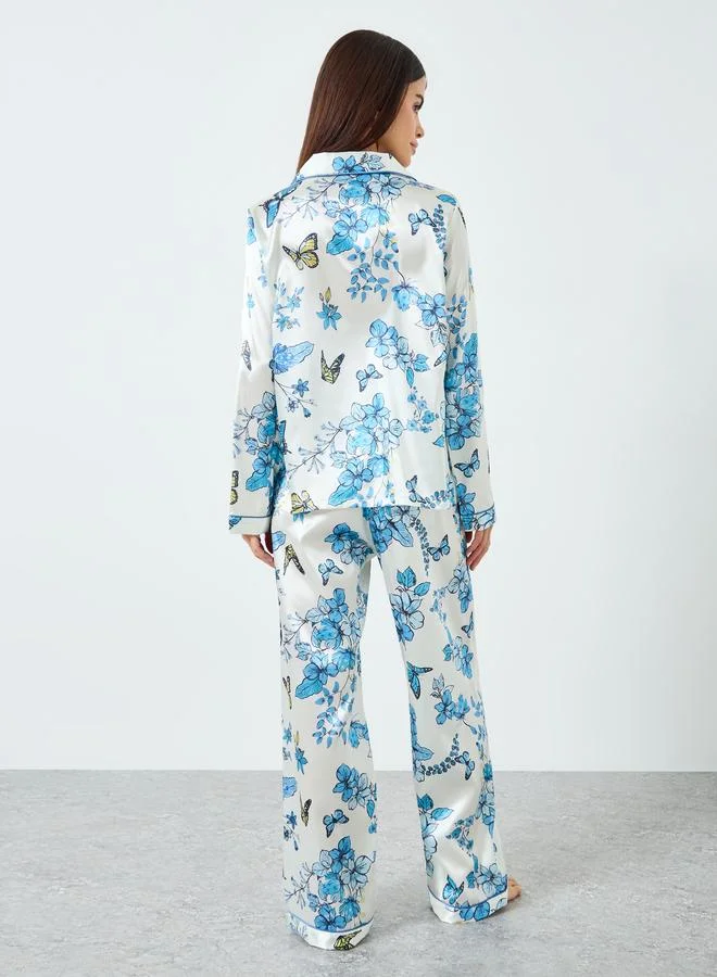 Take Two  Women Satin Floral Printed Shirt and Pyjama Set for Women | Best Price UAE